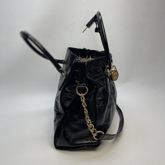 Michael Kors Hamilton Large Saffiano Leather Bag Golden Padlock & Key Black - Picture 6 of 14